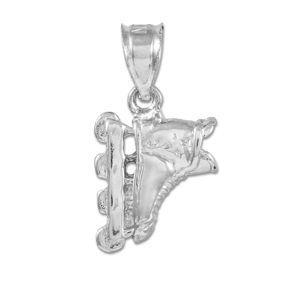Roller Blade White Gold Charm Pendant Necklace