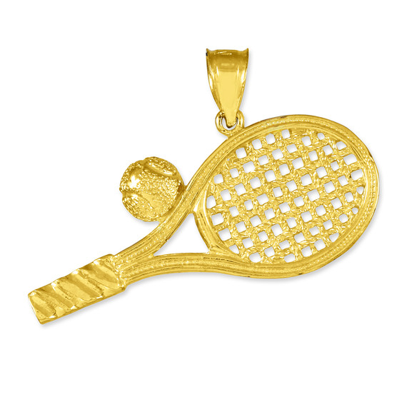 Gold Tennis Racquet and Ball Pendant Necklace
