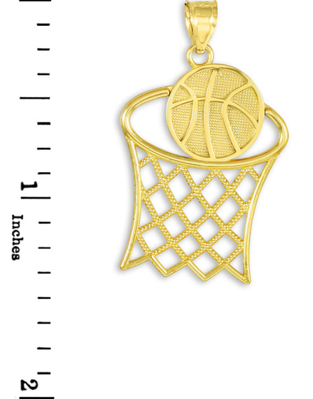 Gold Basketball Hoop Gold Sports Pendant Necklace (Available in Yellow/Rose/White Gold)