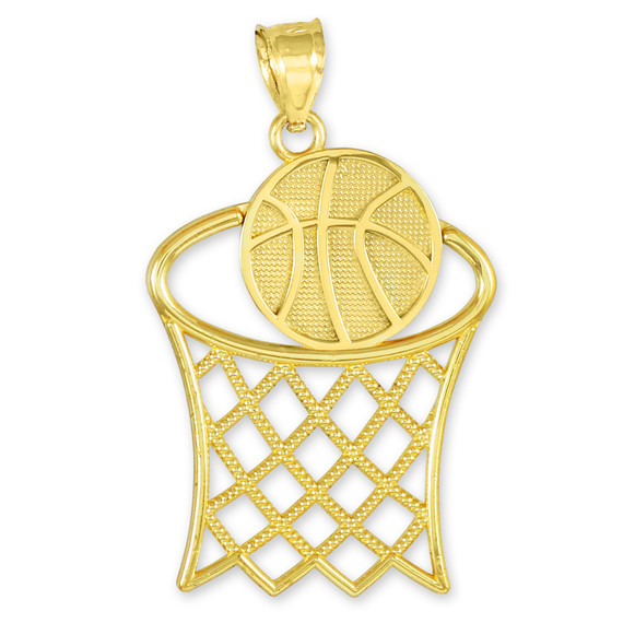 Gold Basketball Hoop Gold Sports Pendant Necklace (Available in Yellow/Rose/White Gold)