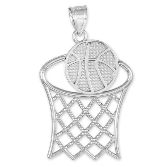 Basketball Hoop White Gold Sports Pendant