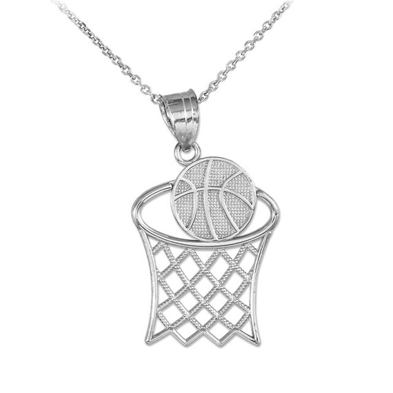 Gold Textured Hoop and Basketball Charm Pendant Necklace