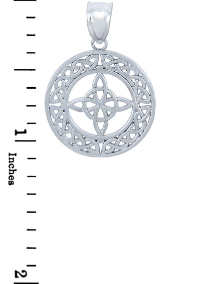 White Gold Round Trinity Knot Pendant Necklace