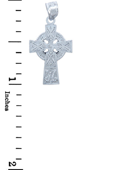 White Gold Celtic Charm Gaelic Cross Pendant Necklace