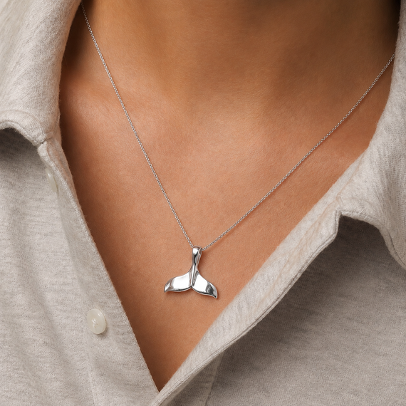Gold Dolphin Whale Tail Pendant Necklace(Available in Yellow/White Gold)