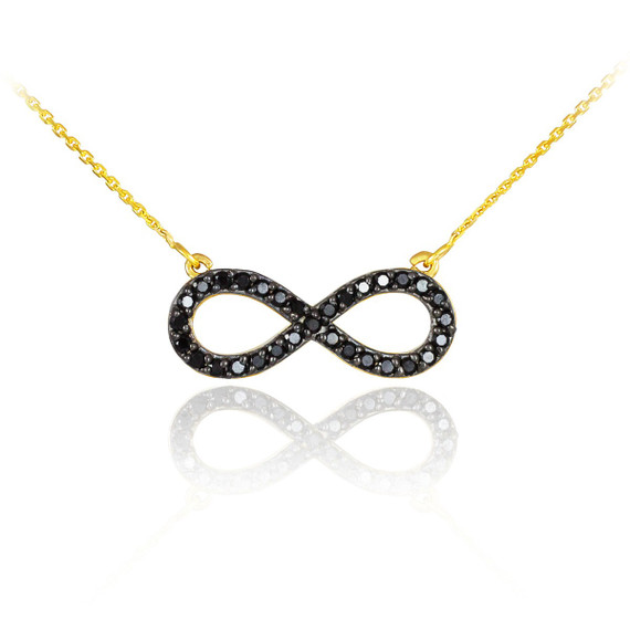 14K Gold Black Diamond Infinity Necklace