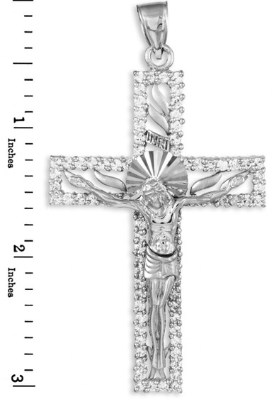 White Gold Crucifix CZ Pendant