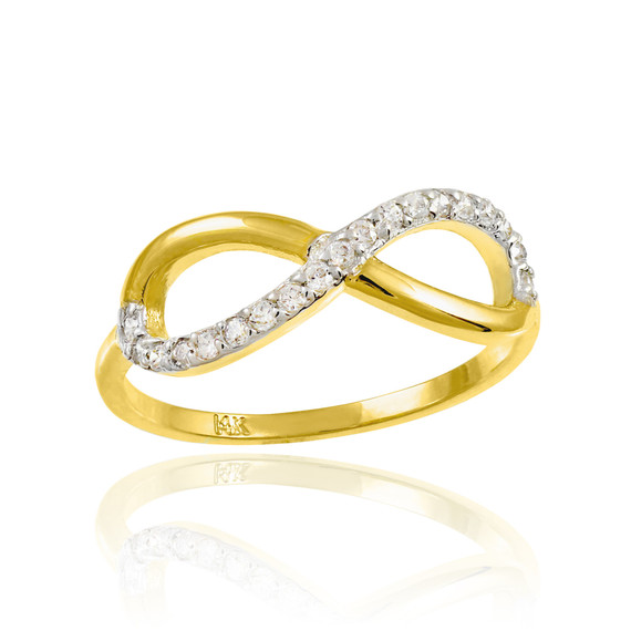 Gold Infinity Ring with CZ(Available in Yellow/Rose/White Gold)