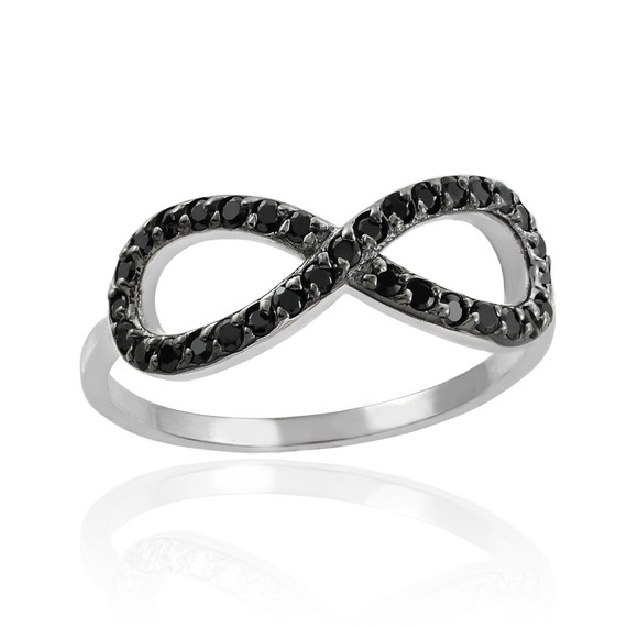 Black cz infinity ring in sterling silver.