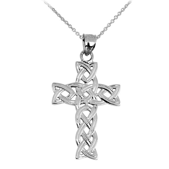 White Gold Irish Trinity Cross Pendant