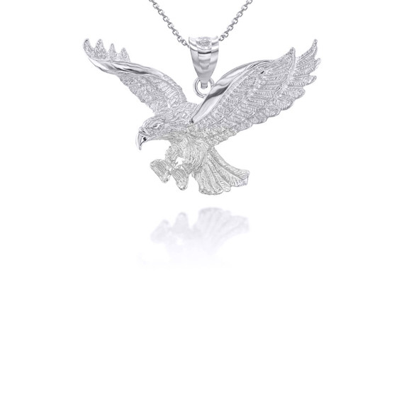 White Gold Flying Eagle Pendant Necklace