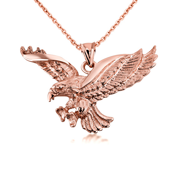 Gold Flying American Eagle Pendant Necklace 
