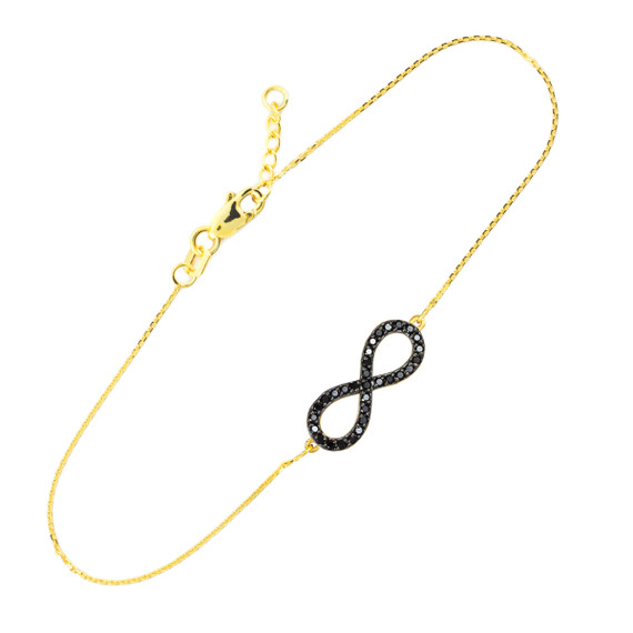 14K Gold Infinity Black CZ Pendant Bracelet