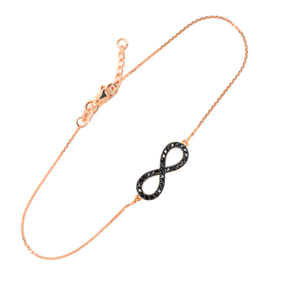 14K Rose Gold Infinity Black CZ Pendant Bracelet