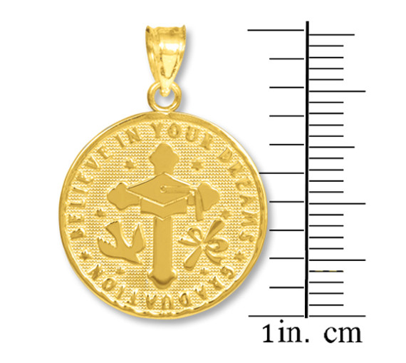 Gold Reversible Graduation Medallion Charm Pendant