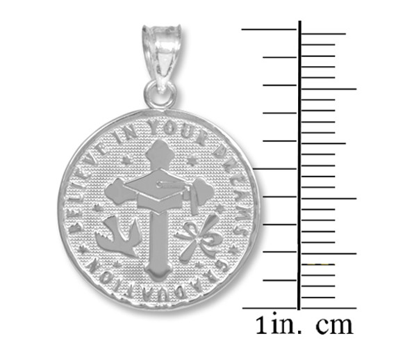 Silver Reversible Graduation Medallion Charm Pendant