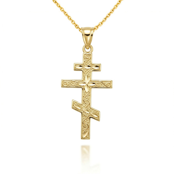 Gold Russian Orthodox Cross Pendant Necklace (Available in Yellow/Rose/White)