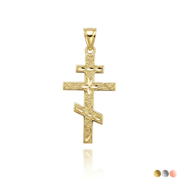 Gold Russian Orthodox Cross Pendant Necklace (Available in Yellow/Rose/White)