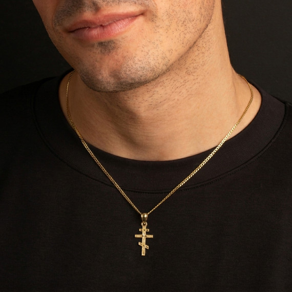 Gold Russian Orthodox Cross Pendant Necklace (Available in Yellow/Rose/White)