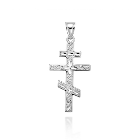 Silver Russian Orthodox Cross Pendant Necklace