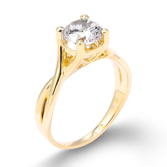 Gold Infinity Band CZ Solitaire Engagement Ring