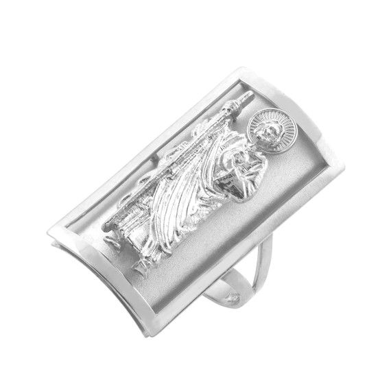 White Gold Saint Jude Patron Saint of Hope Ring (0.90")