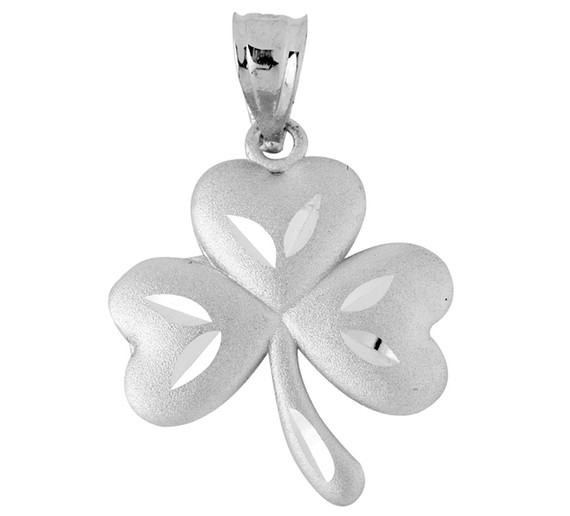 White Gold Large Clover Celtic Pendant