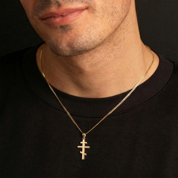 Gold Eastern Orthodox Cross Pendant Necklace (Available In Yellow/Rose/White Gold)