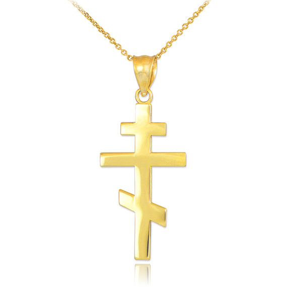 Gold Plain Russian Orthodox Cross Pendant Necklace