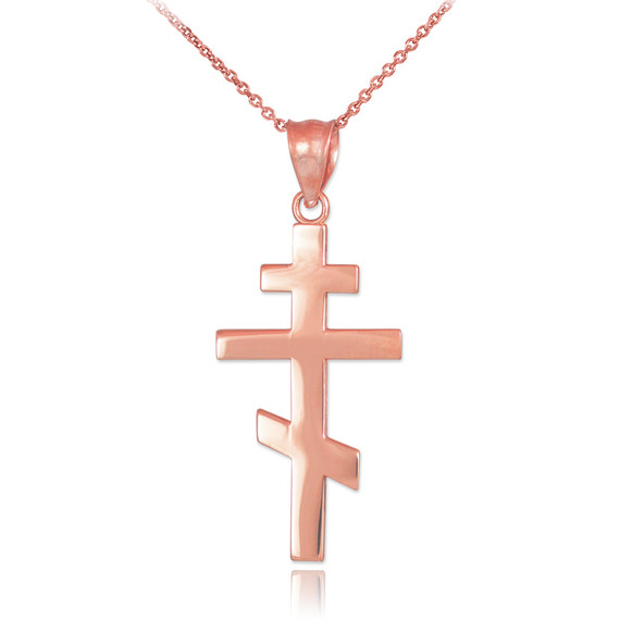 Rose Gold Plain Russian Orthodox Cross Pendant Necklace