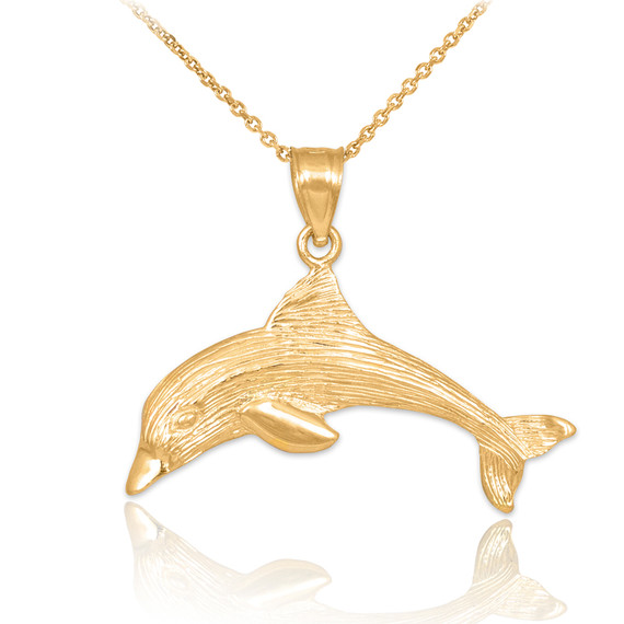Gold Dolphin Textured Pendant Necklace