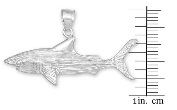 White Gold Shark Textured Pendant with Measurement