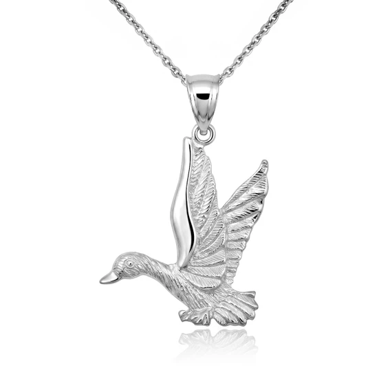 Gold Flying Mallard Duck Pendant Necklace (Available In Yellow/Rose/White Gold)