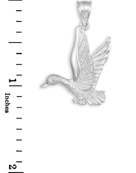 White Gold Flying Duck Pendant with measurement