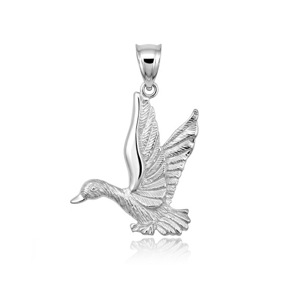 .925 Sterling Silver Flying Mallard Duck Pendant Necklace
