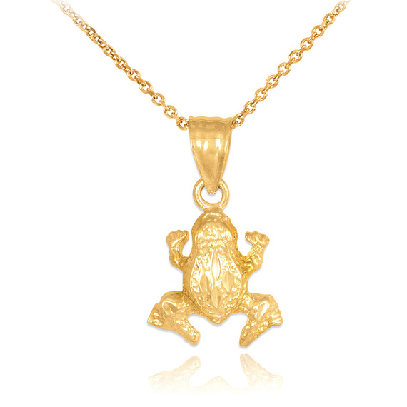 Textured Gold Frog Charm Pendant Necklace