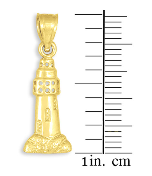 Polished Gold Lighthouse Charm Pendant Necklace