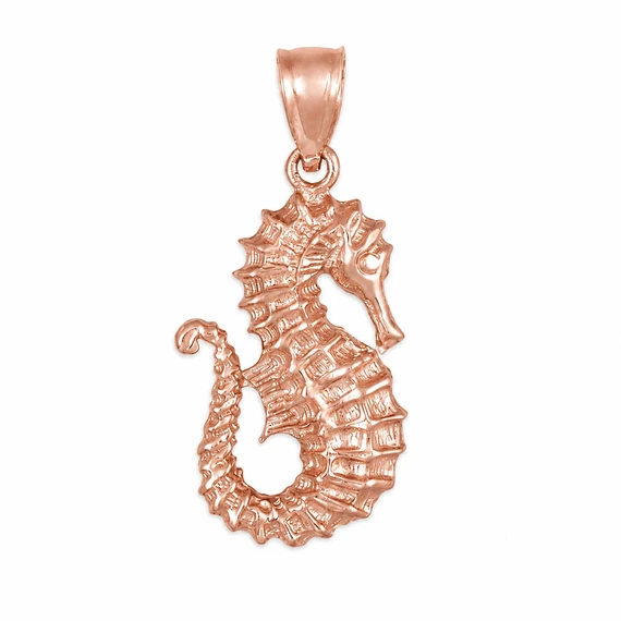Gold Seahorse Ocean Pendant Necklace (Available in Yellow/Rose/White Gold)