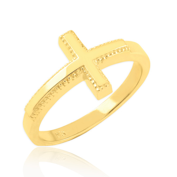Solid Gold Sideways Cross Ring(Available in Yellow/Rose/White Gold)
