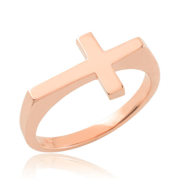 Solid Gold Flat Top Sideways Cross Ring ( Available in Yellow/Rose/White Gold)