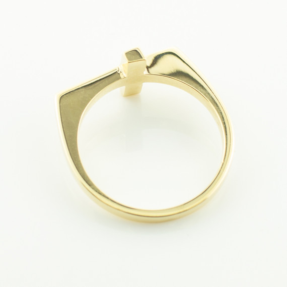 Two-Tone Solid Gold Flat Top Sideways Cross Ring