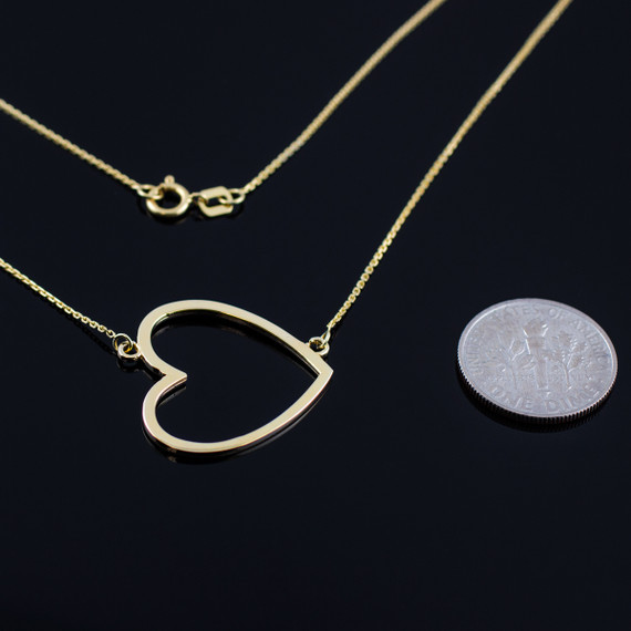 14K Gold Sideways Open Heart Necklace (Available in Yellow, Rose and White Gold)