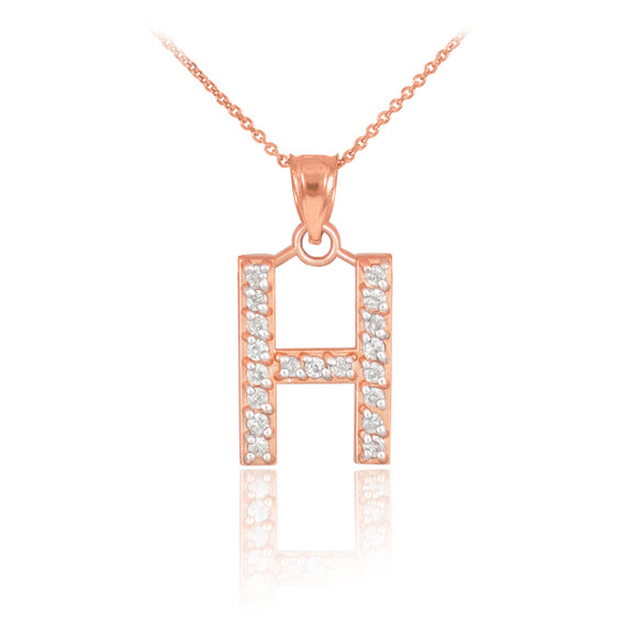 Rose Gold Letter "H" Initial Diamond Monogram Pendant Necklace