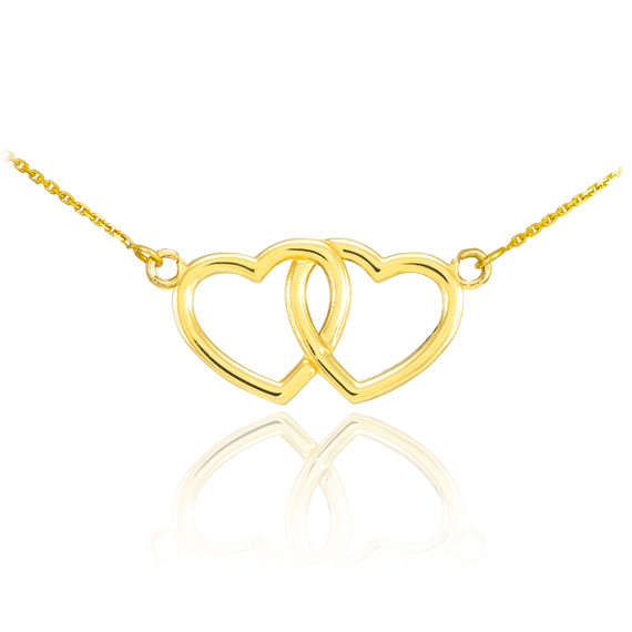 14K Gold Double Heart Necklace(Available In Yellow/Rose/White Gold)