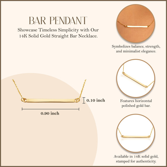 14K Solid Gold Straight Bar Necklace(Available in Yellow/Rose/White)
