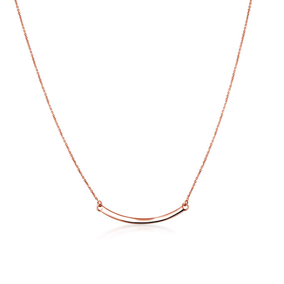 14K Solid Gold Curved Bar Necklace(Available in Yellow/Rose/White Gold)