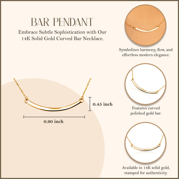 14K Solid Gold Curved Bar Necklace(Available in Yellow/Rose/White Gold)