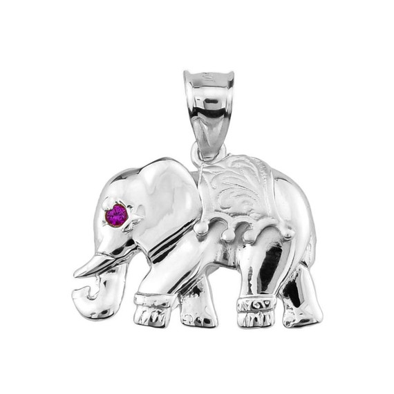 Gold Elephant Good Luck Charm Red CZ Pendant (Available In Yellow/Rose/White Gold)