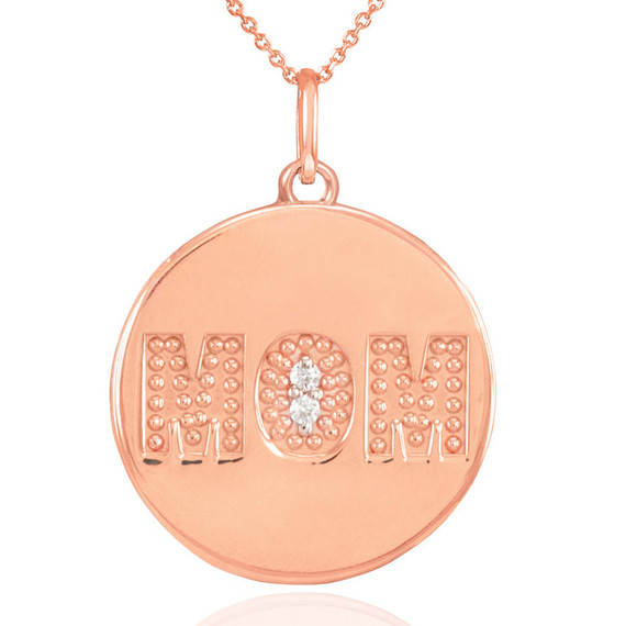 14K Rose Gold Diamond Mom Coin Mother's Pendant Necklace