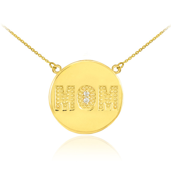 14K Yellow Gold Diamond Mom Coin Mother's Necklace